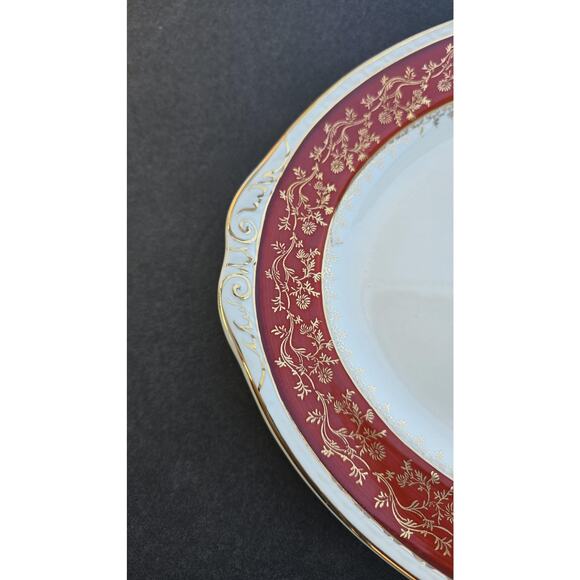 Vintage Craftsman Dinnerware Oval Platter Red Gold Floral Trim USA 14" 18K Gold - Picture 3 of 8